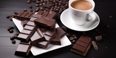 Chocolate bars and a cup of coffee photo