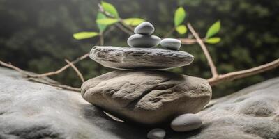 Small stack of rocks with tree branch photo