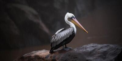 Pelican stands over the water photo