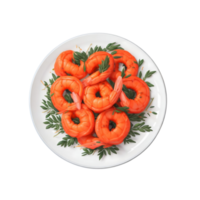 prawns on white plate isolated, prawns on transparent background, prawns, seafood, food  photography png