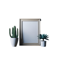 white blank frame with potted plants mockup, Empty blank frame mockup, blank picture frame template, frame mockup on transparent background,  minimalistic frame clipart png