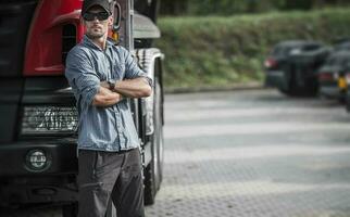 Trucker and His Semi Truck photo