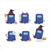 Halloween expression emoticons with cartoon character of ghost among us blue vector