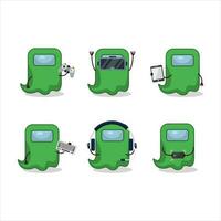 fantasma entre nosotros verde dibujos animados personaje son jugando juegos con varios linda emoticones vector