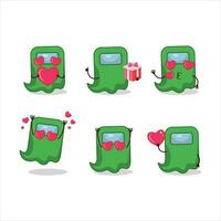 Ghost among us green cartoon character with love cute emoticon vector