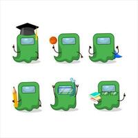 School student of ghost among us green cartoon character with various expressions vector