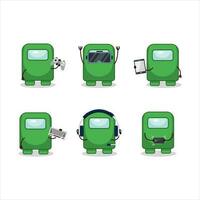 entre nosotros verde dibujos animados personaje son jugando juegos con varios linda emoticones vector