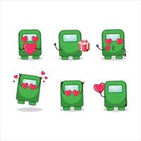 Among us green cartoon character with love cute emoticon vector