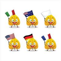 amarillo seco hojas dibujos animados personaje traer el banderas de varios países vector