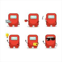 Among us red cartoon character with various types of business emoticons vector