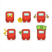 Among us red cartoon character with cute emoticon bring money vector