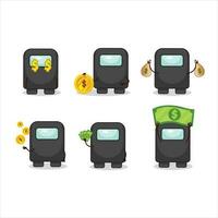 Among us black cartoon character with cute emoticon bring money vector