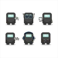 Among us black cartoon character are playing games with various cute emoticons vector