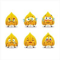 Yellow dried leaves cartoon character with sad expression vector