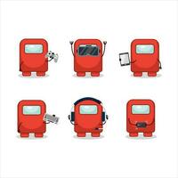 Among us red cartoon character are playing games with various cute emoticons vector