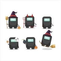 Halloween expression emoticons with cartoon character of among us black vector