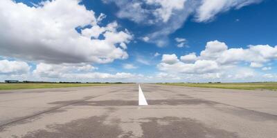 imagen de un aeropuerto con un azul cielo y nubes ai generado foto