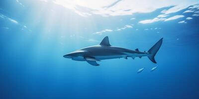 tiburón y peces en el Oceano ai generado foto