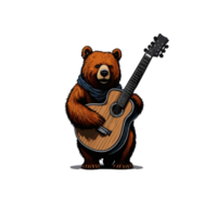 isolated Teddy bear playing guitar illustration, clipart on transparent background, cartoon illustrations png