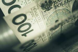 One Hundred Polish Zloty Banknotes Closeup Photo