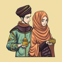 hembra y masculino con musulmán atuendo vector