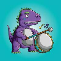 dinosaurio dibujos animados jugando tambor percusión vector
