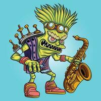 monstruo con saxofón música dibujos animados vector