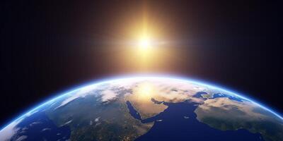 Earth in space with a sunshine on it photo