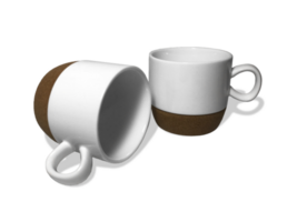 Two stacks of Aesthetic Cups Made of white Ceramic and Wood. With Various Image Angles. png