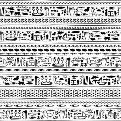 Ancient Egypt's allure monochrome seamless pattern, featuring hand-drawn symbols reminiscent of hieroglyphs. Perfect for clothing, curtains, and notebooks