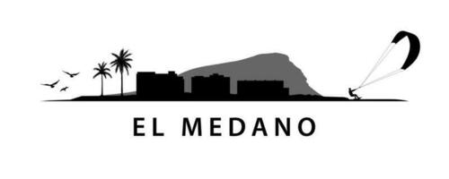 Skyline of El Medano. Landscape of city in Tenerife island. Spanish town graphic design. vector