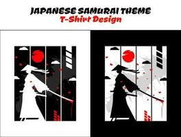 Silhouette japan samurai vector for design t-shirt concept. Urban samurai with blood. Samurai with red moon t-shirt design. Samurai Vector Illustration. streetwear theme tshirt.