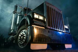 Retro Semi Truck Tractor Night Time Illumination photo
