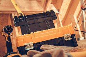 Construction Worker Tools Box and Power Tool photo