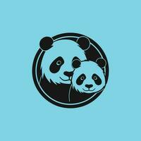 dos panda cabeza ampliado en circular negro vector