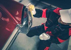 Men Detailing His Classic Car photo