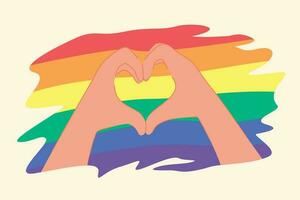 Heart Shape Hands Gesture with Rainbow Striped Background for LGBT Gay Pride Concept Illustration vector