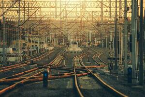 Multiple Railroad Tracks and Switches Railroad Infrastructure photo