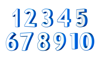 3D number 1 to 10 white blue color png