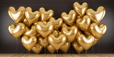 Arrangement of golden heart shape balloons photo