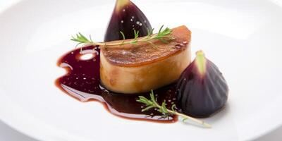 Seared foie grass served with fig reduction photo