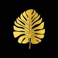 Gold tropical Monstera leaf, isolated on black background vector