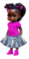 Toddler Girl in jean Skirt with braids Custom Colored png