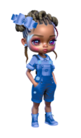 Bright Eyed Girl with Braids and Overalls Custom Colored png