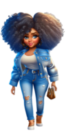 vrouw in blauw jeans afro ai gegenereerd Op maat gekleurde png