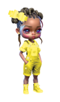 Bright Eyed Girl with Braids and Overalls Custom Colored png