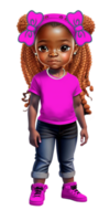 adolescente ragazza nel jeans con fiocco per capelli ai generato costume colorato png