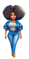 kvinna i blå jeans afro ai genererad beställnings- färgad png