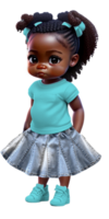 Toddler Girl in jean Skirt with braids Custom Colored png