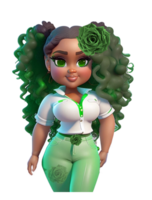 Woman In Green with Ponytails Custom Colored png